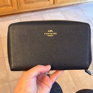 Coach Navy Blue Leather Wallet with Gold Accents